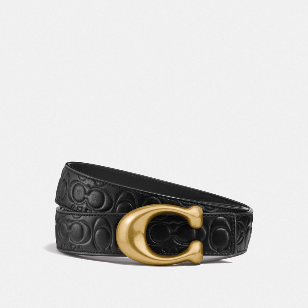 COACH F27292 SIGNATURE BUCKLE REVERSIBLE BELT, 32MM BLACK/BLACK-BRASS