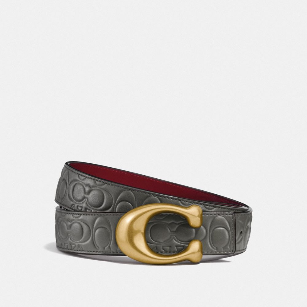 SIGNATURE BUCKLE REVERSIBLE BELT, 32MM - HEATHER GREY/WINE BRASS - COACH F27292