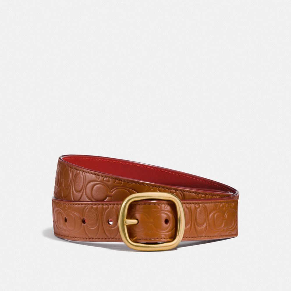 SIGNATURE BUCKLE REVERSIBLE BELT, 32MM - 1941 SADDLE/1941 RED - COACH F27293