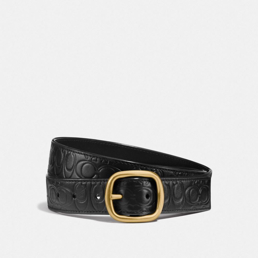 COACH F27293 SIGNATURE BUCKLE REVERSIBLE BELT, 32MM BLACK/BLACK BRASS