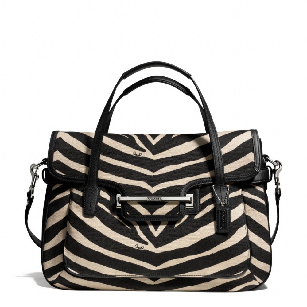 COACH F27346 TAYLOR ZEBRA MARIN FLAP SATCHEL SILVER/BLACK/BLACK