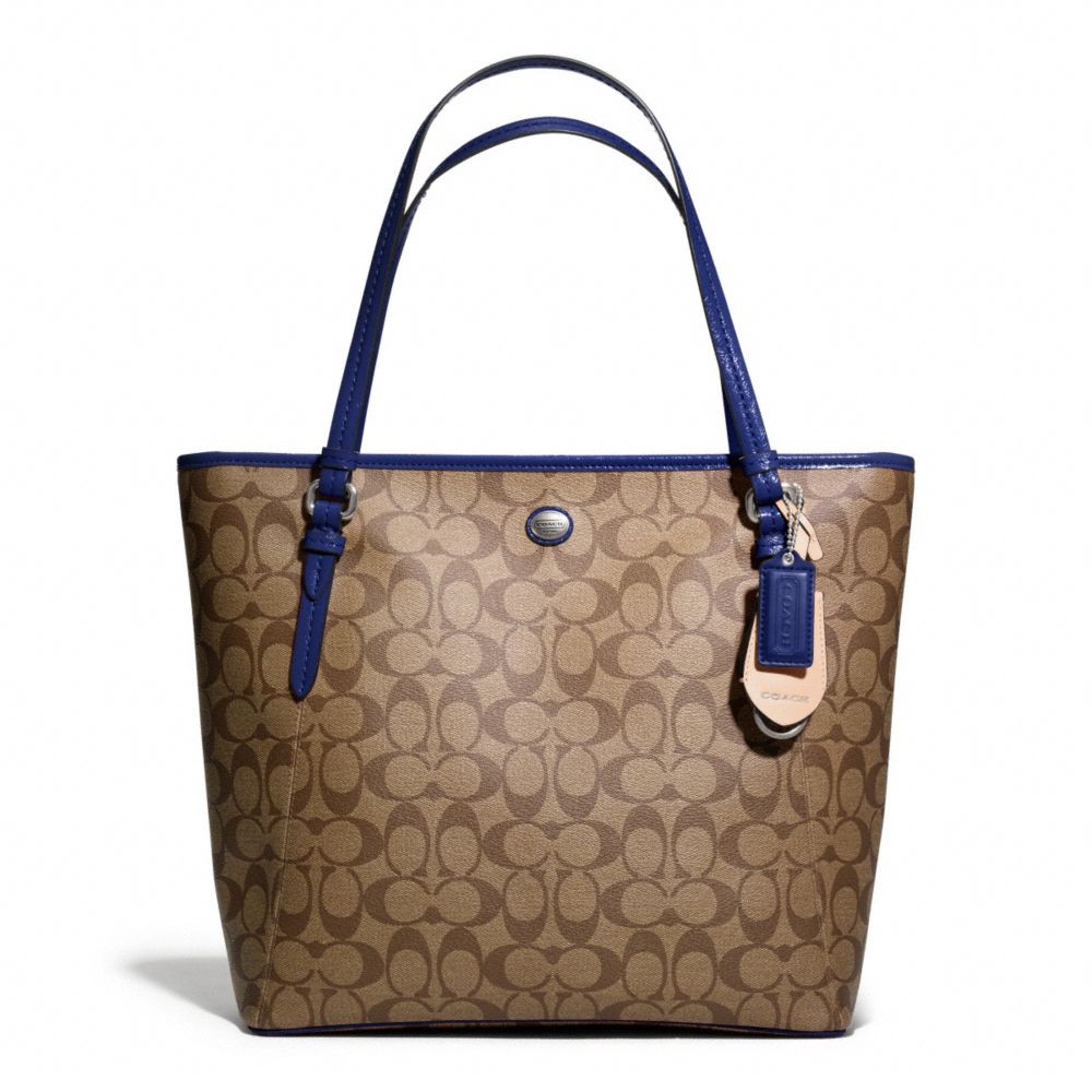 COACH PEYTON SIGNATURE ZIP TOP TOTE - SILVER/KHAKI/NAVY - f27348