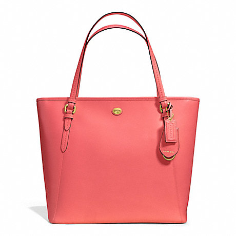 COACH F27349 PEYTON LEATHER ZIP TOP TOTE BRASS/CORAL