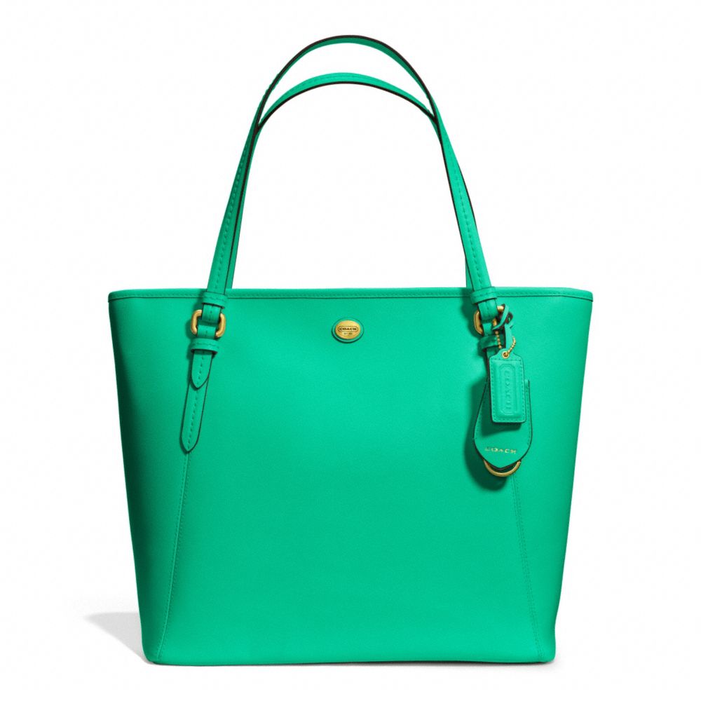 PEYTON ZIP TOP TOTE IN LEATHER - BRASS/JADE - COACH F27349