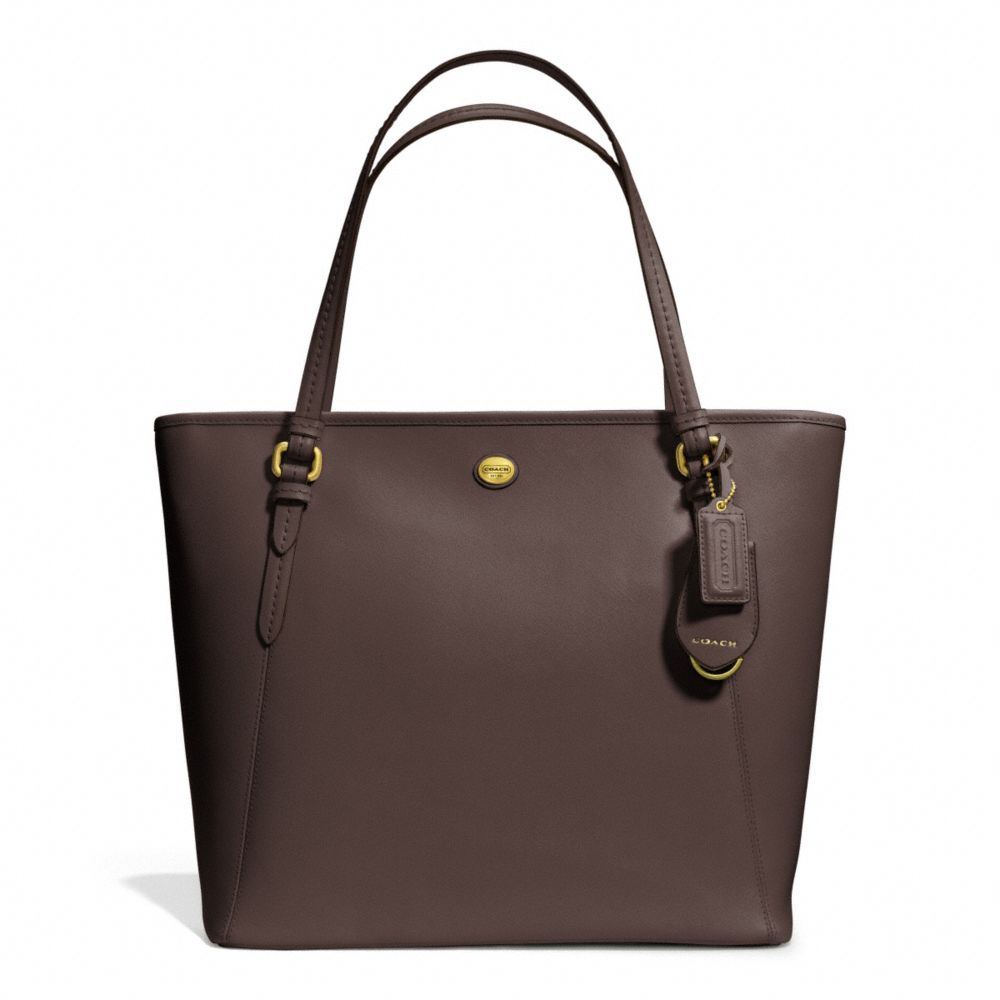 PEYTON LEATHER ZIP TOP TOTE - BRASS/MAHOGANY - COACH F27349