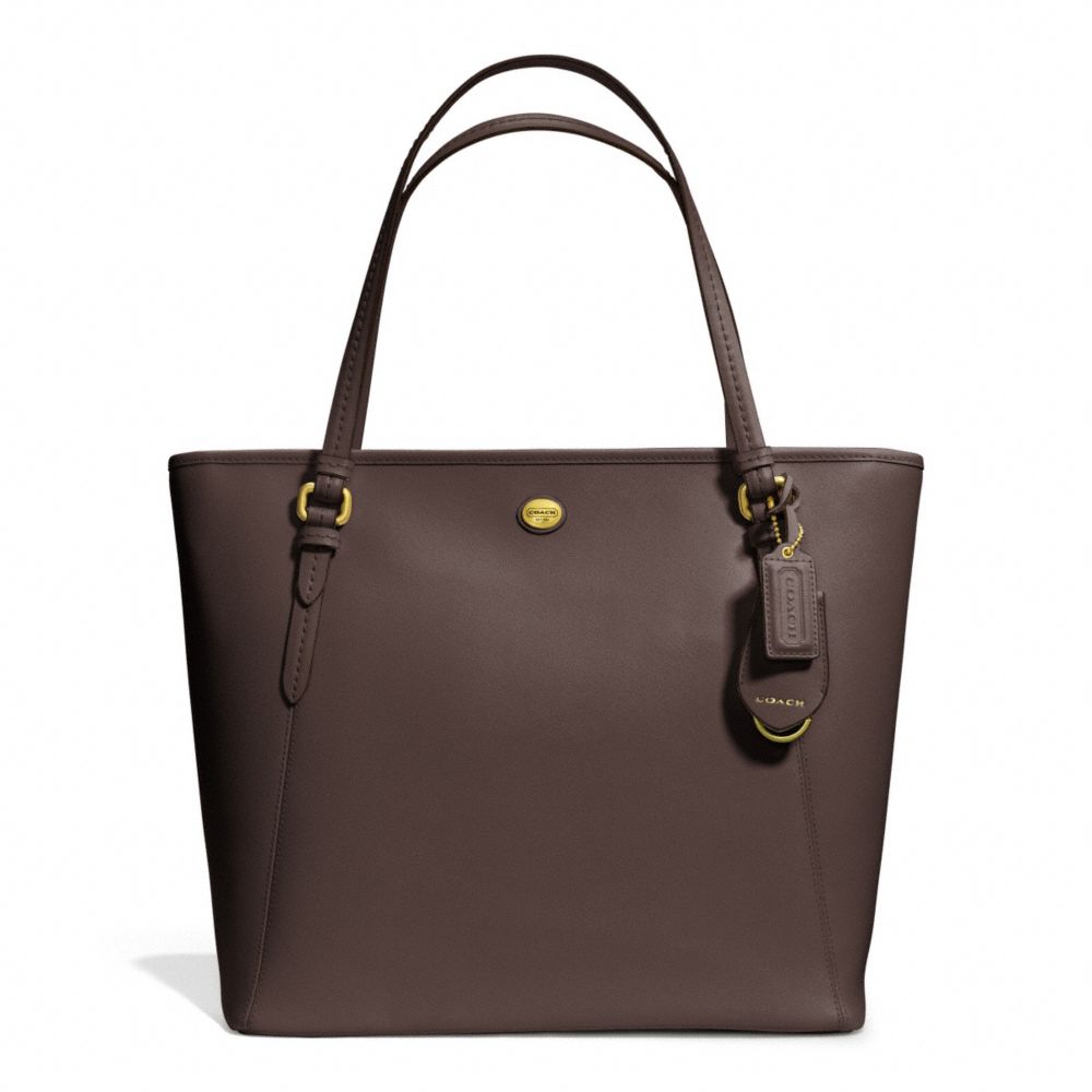 COACH f27349 PEYTON LEATHER ZIP TOP TOTE BRASS/MAHOGANY