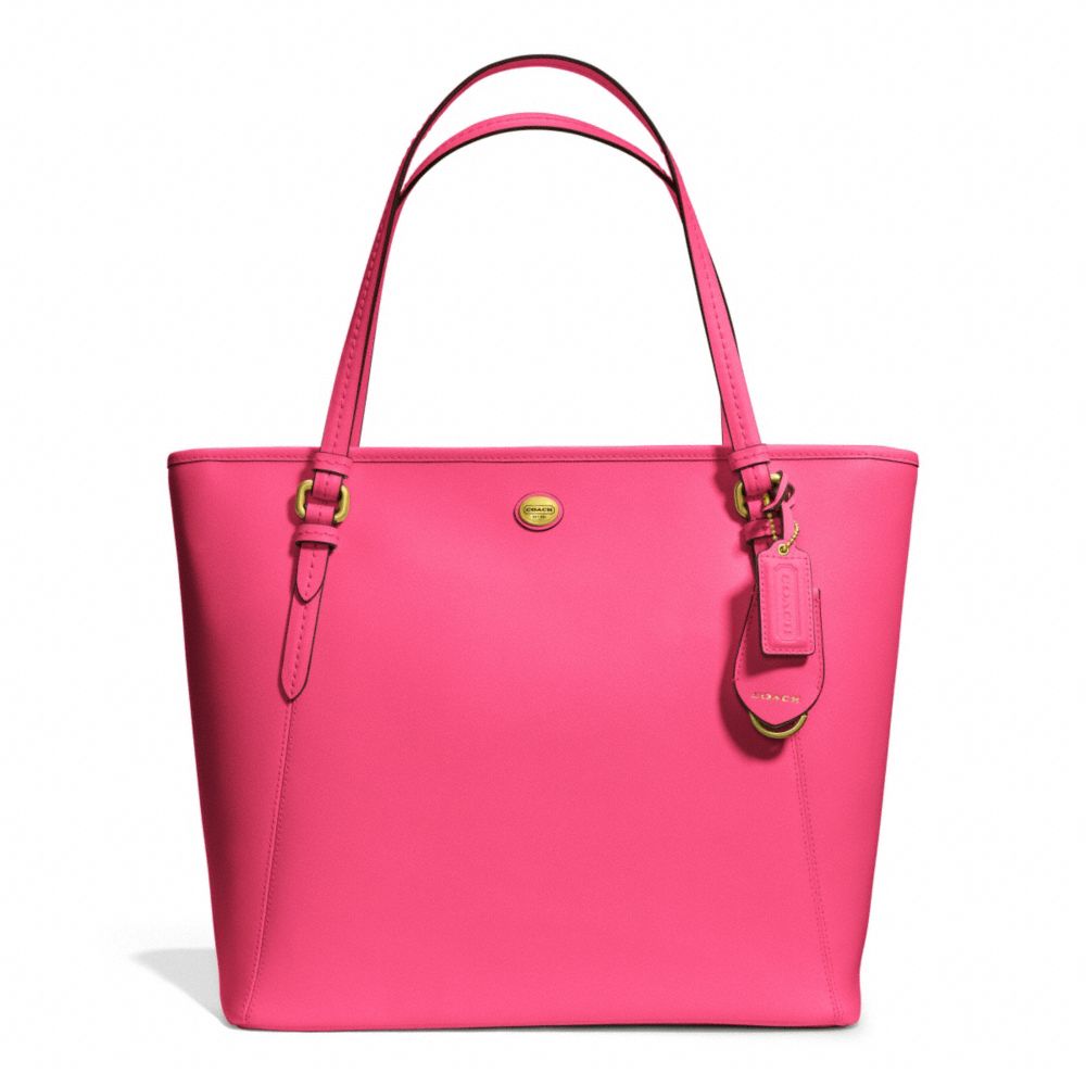 COACH F27349 Peyton Zip Top Tote In Leather BRASS/POMEGRANATE