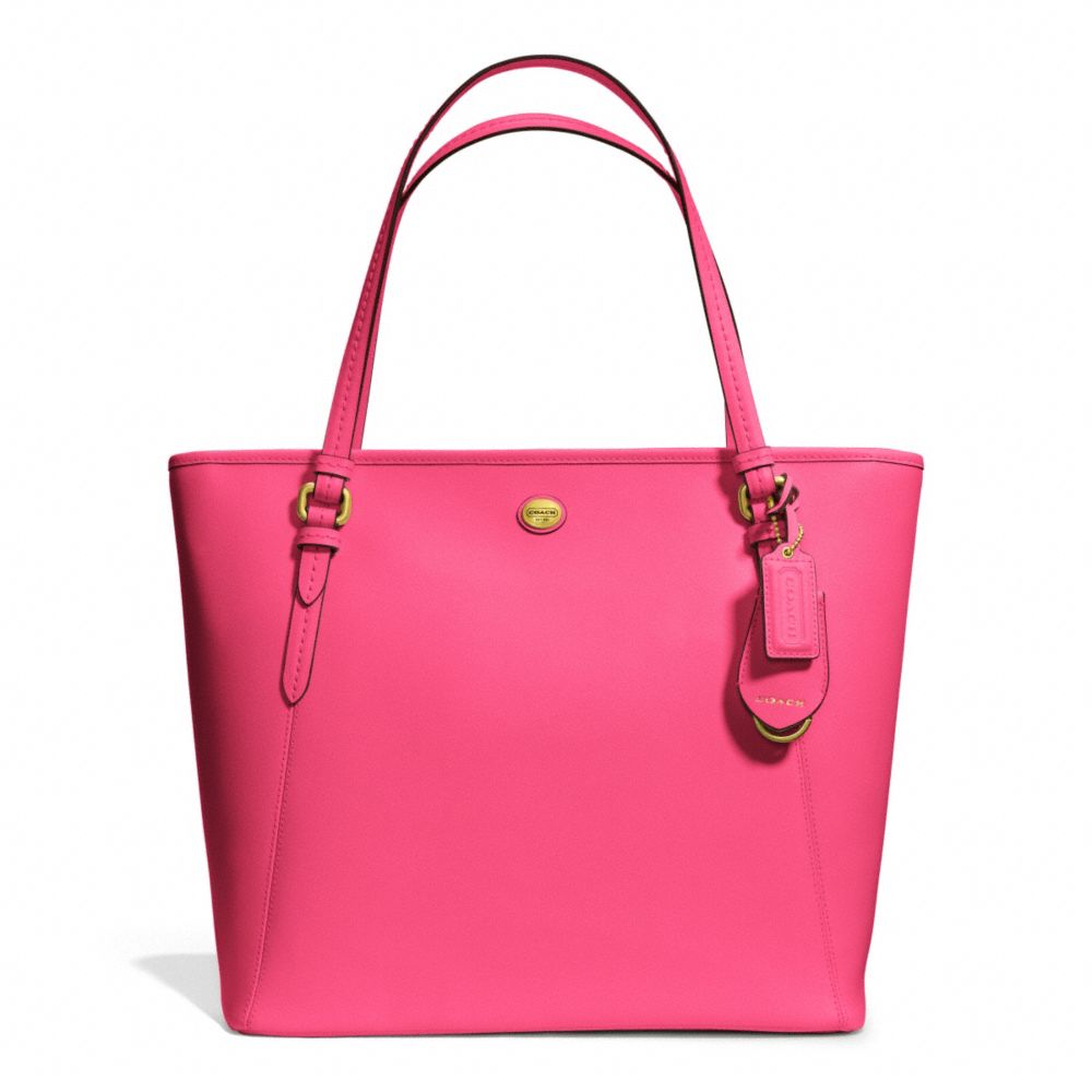 COACH f27349 PEYTON ZIP TOP TOTE IN LEATHER BRASS/POMEGRANATE