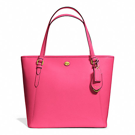 COACH PEYTON ZIP TOP TOTE IN LEATHER - BRASS/POMEGRANATE - f27349