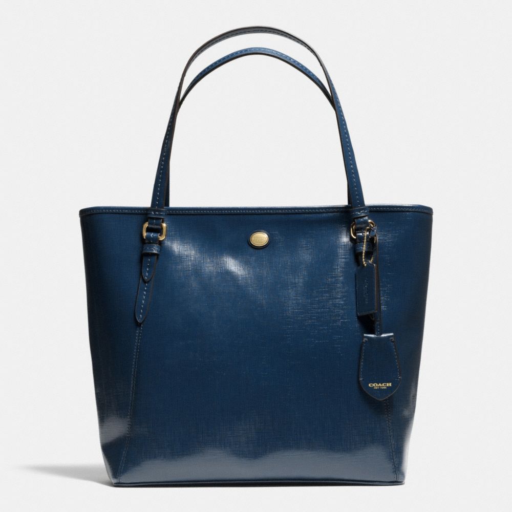 COACH f27349 PEYTON LEATHER ZIP TOP TOTE IM/NAVY