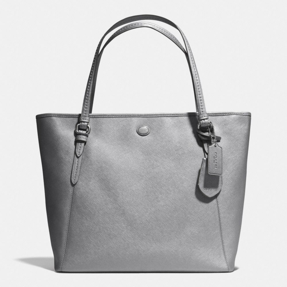 COACH F27349 PEYTON LEATHER ZIP TOP TOTE SILVER/ANTHRACITE