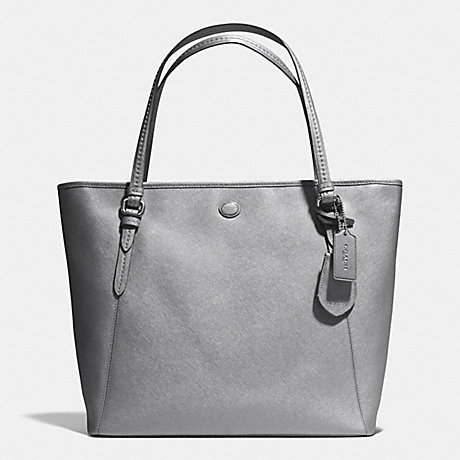 COACH F27349 PEYTON LEATHER ZIP TOP TOTE SILVER/ANTHRACITE