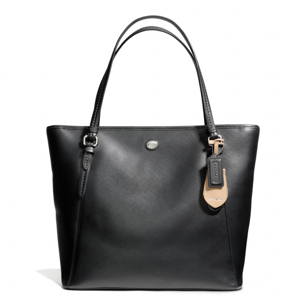 COACH F27349 PEYTON LEATHER ZIP TOP TOTE SILVER/BLACK