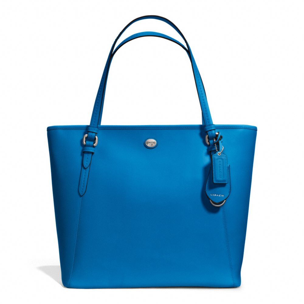 PEYTON LEATHER ZIP TOP TOTE - f27349 - SILVER/CERULEAN