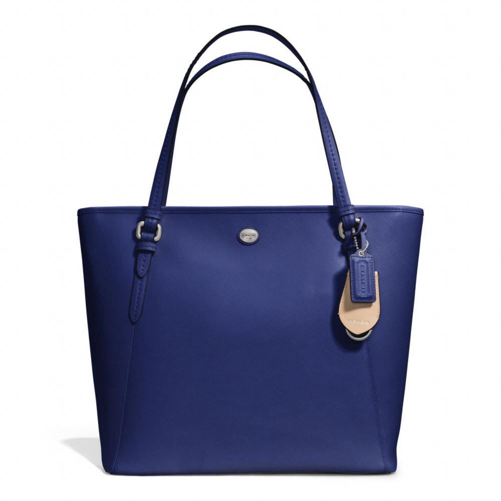 PEYTON LEATHER ZIP TOP TOTE - f27349 - SILVER/NAVY