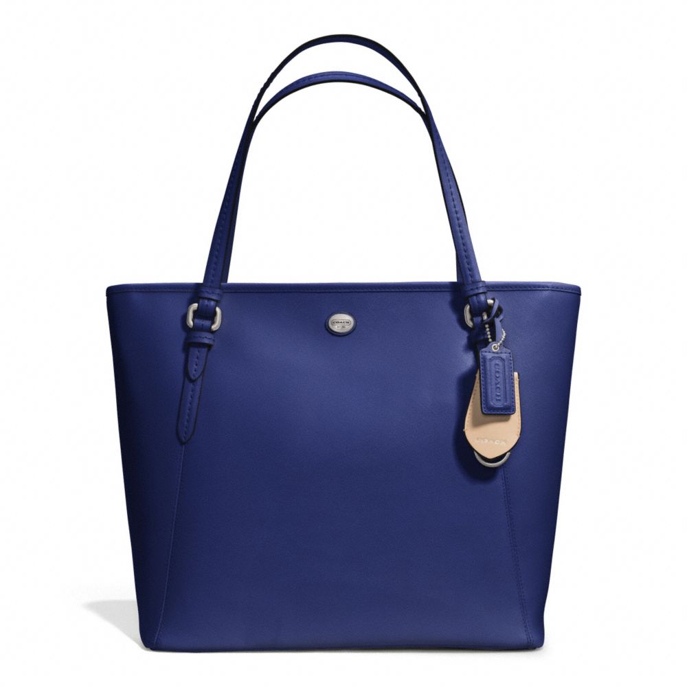 COACH F27349 - PEYTON LEATHER ZIP TOP TOTE SILVER/NAVY