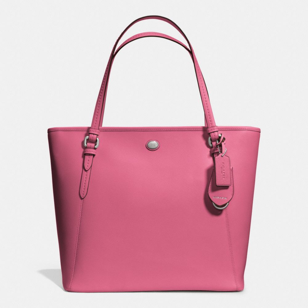 COACH f27349 PEYTON LEATHER ZIP TOP TOTE SILVER/ROSE