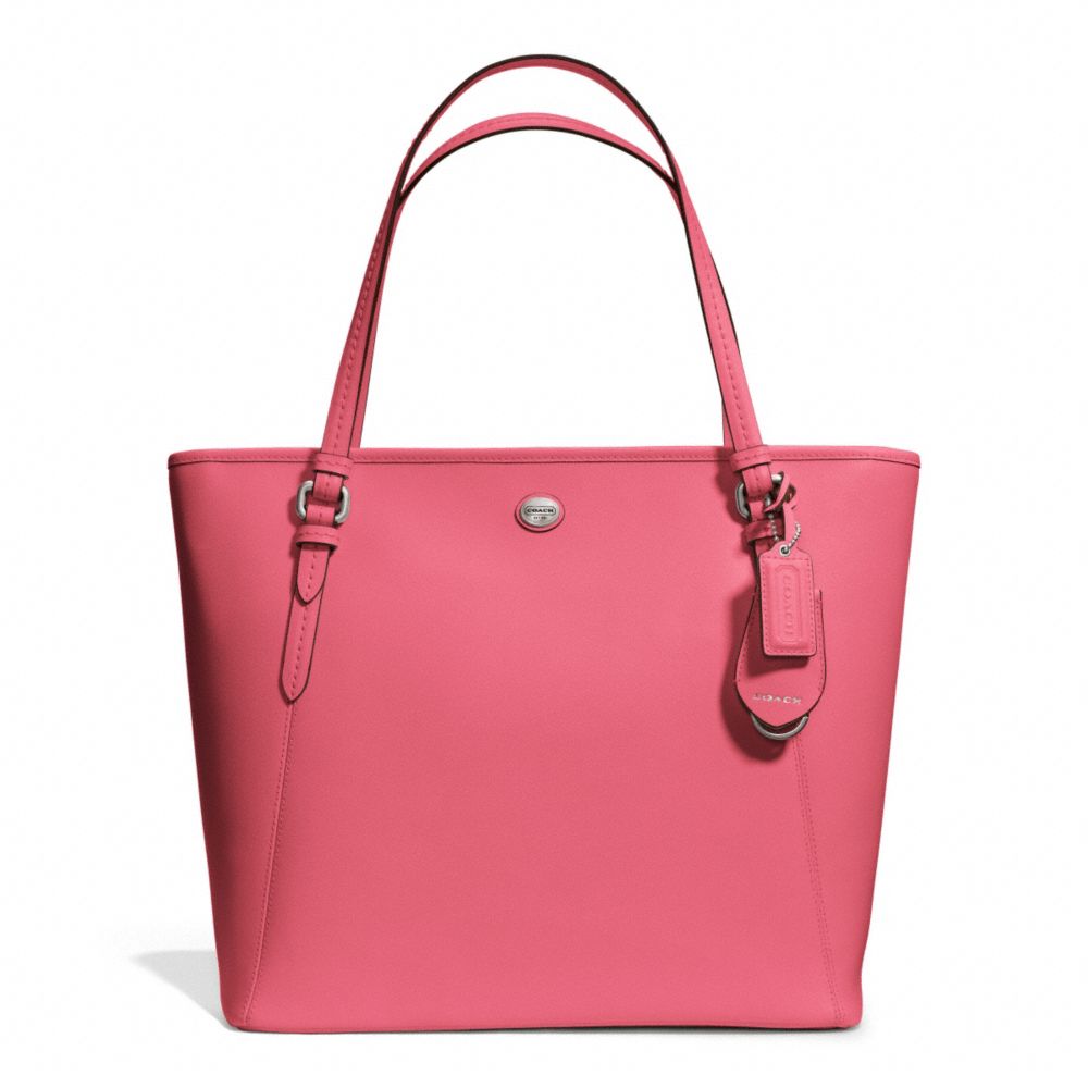 COACH PEYTON LEATHER ZIP TOP TOTE - SILVER/STRAWBERRY - f27349