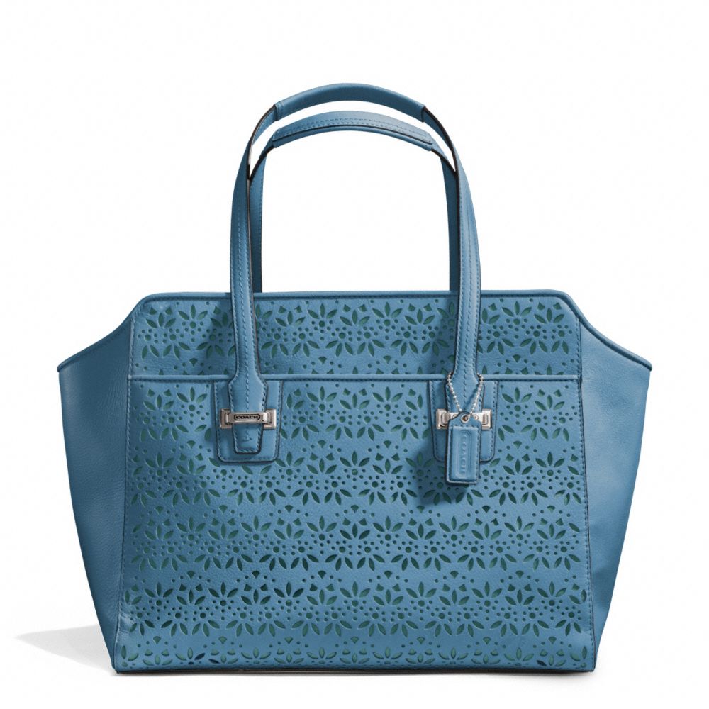 COACH TAYLOR EYELET LEATHER CARRYALL - SILVER/DENIM - F27391