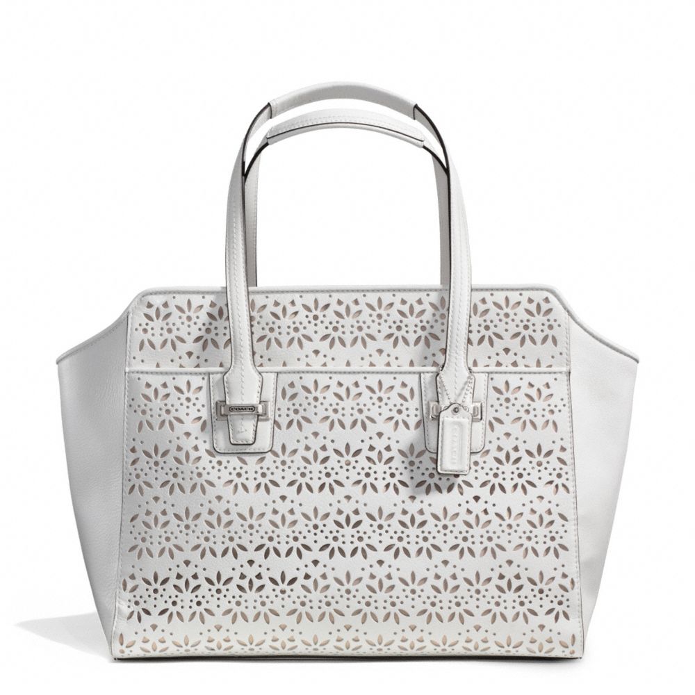 COACH F27391 TAYLOR EYELET LEATHER CARRYALL SILVER/IVORY