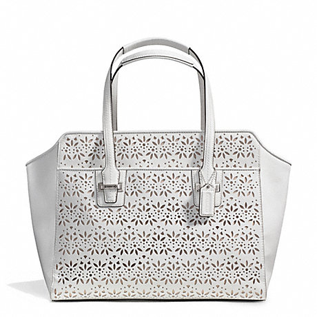 COACH F27391 TAYLOR EYELET LEATHER CARRYALL SILVER/IVORY