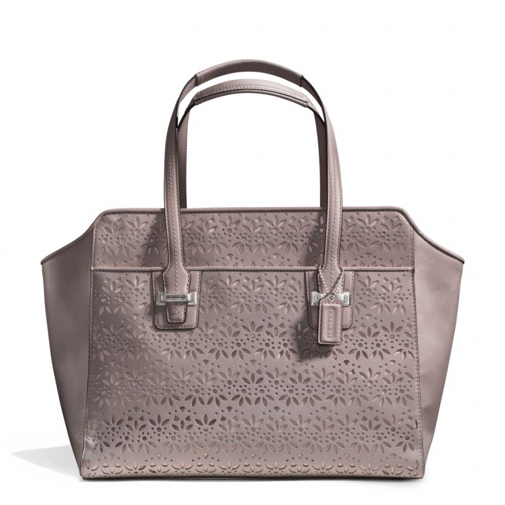 COACH TAYLOR EYELET LEATHER CARRYALL - SILVER/PUTTY - F27391