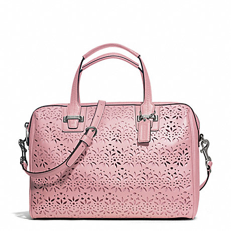 COACH f27392 TAYLOR EYELET LEATHER SATCHEL SILVER/PINK TULLE