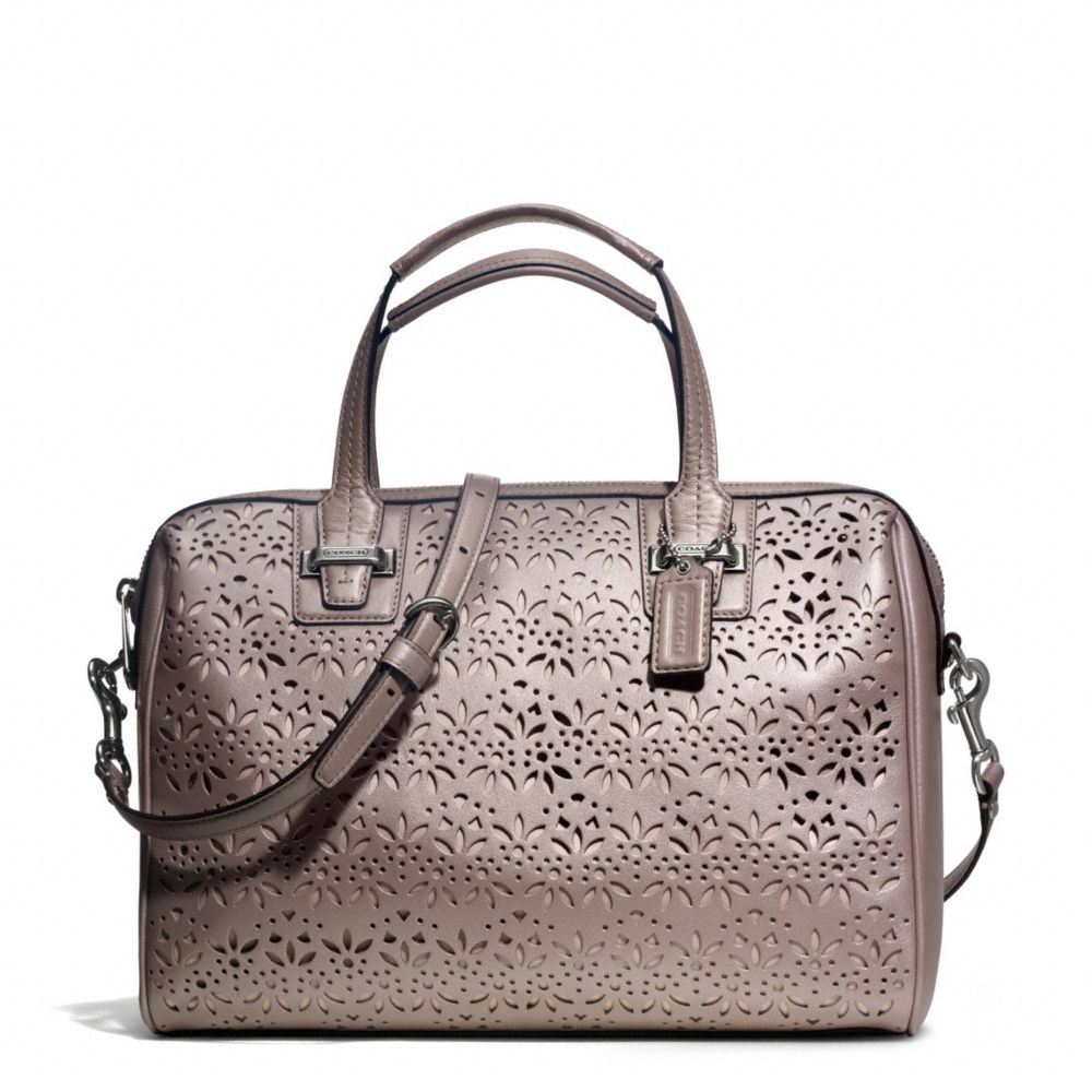 TAYLOR EYELET LEATHER SATCHEL - f27392 - SILVER/PUTTY