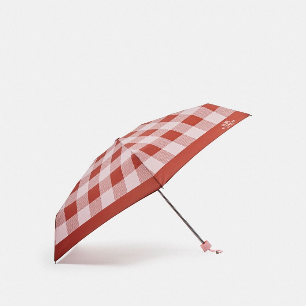 PLAID MINI UMBRELLA - COACH f27403 - SILVER/BLUSH