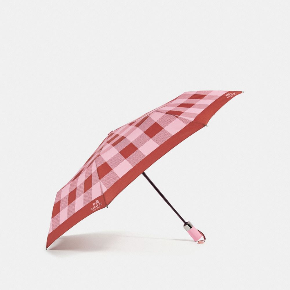 COACH PLAID UMBRELLA - SILVER/BLUSH - f27404