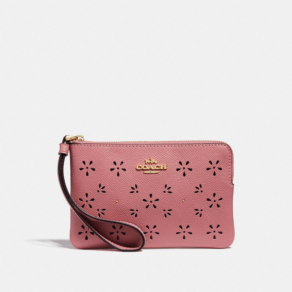 COACH f27464 CORNER ZIP WRISTLET Vintage Pink/Imitation Gold