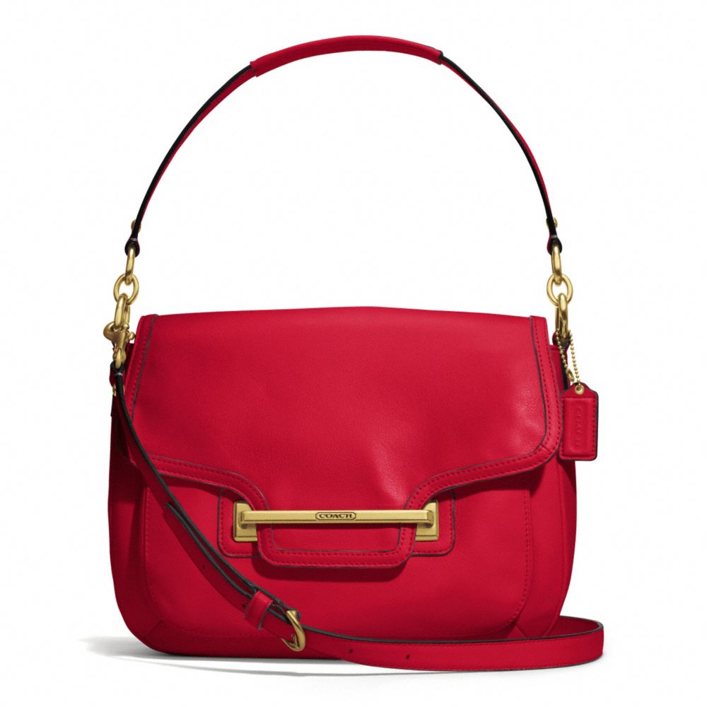 COACH TAYLOR LEATHER FLAP SHOULDER BAG - BRASS/CORAL RED - f27481