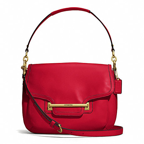COACH f27481 TAYLOR LEATHER FLAP SHOULDER BAG BRASS/CORAL RED