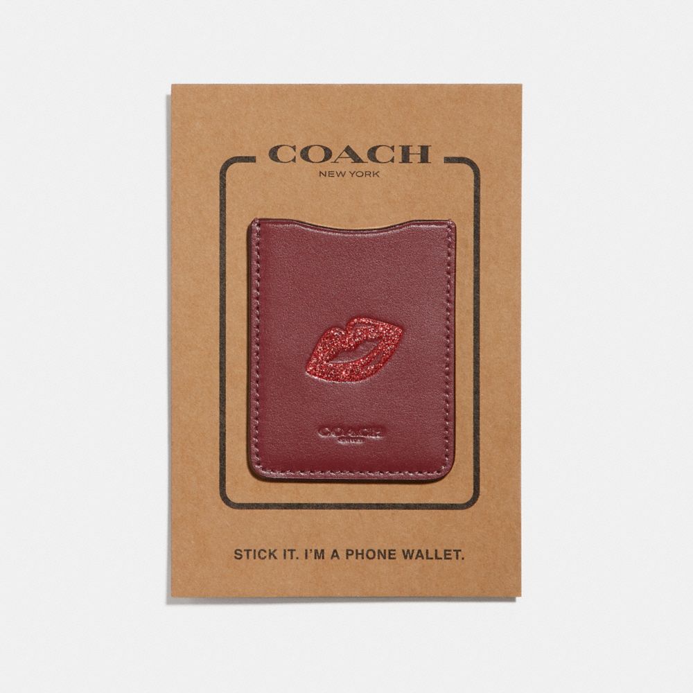 COACH F27505 Phone Pocket Sticker With Lips DARK RED/MULTI