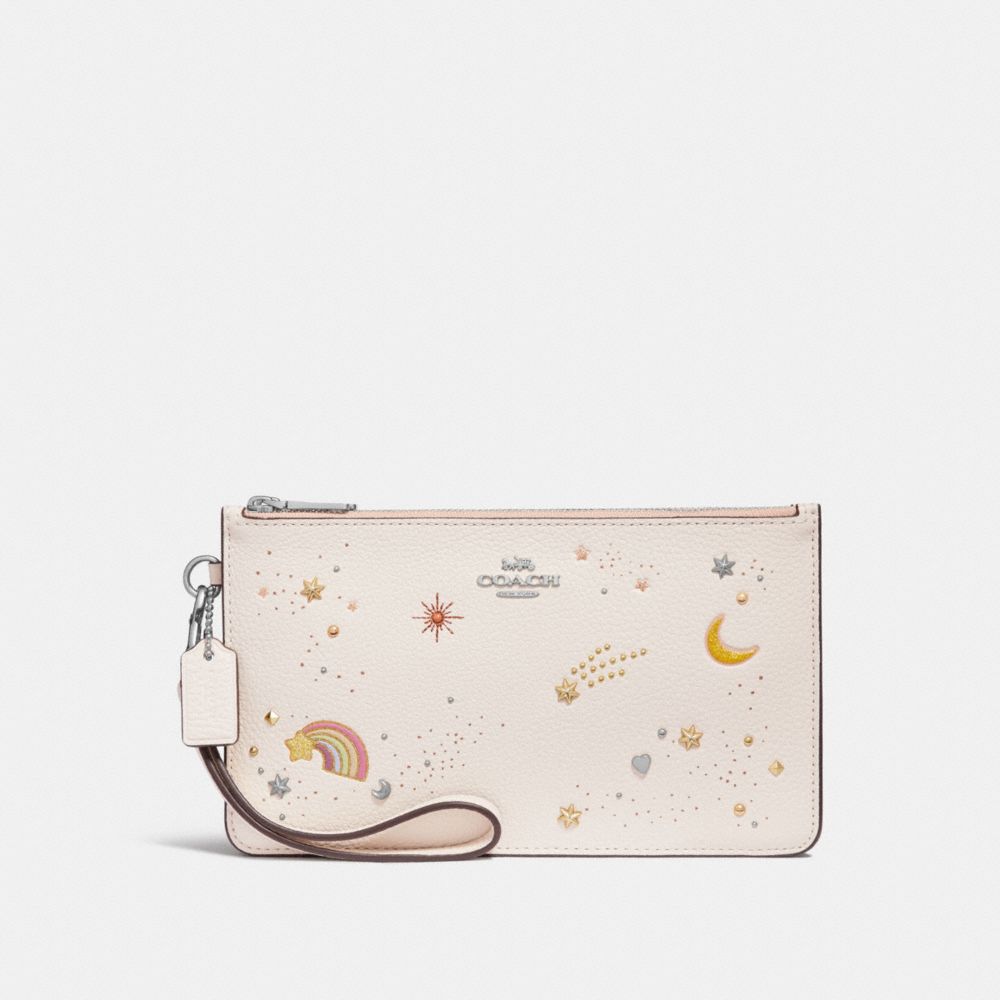 COACH f27534 CROSBY CLUTCH WITH SPACE RIVETS SILVER/CHALK