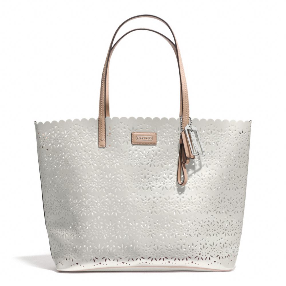COACH F27544 Metro Eyelet Leather Tote SILVER/IVORY