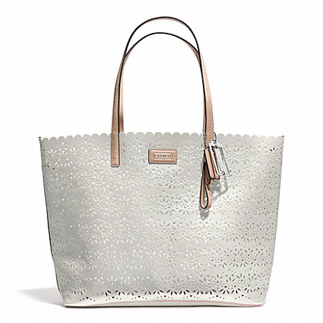COACH F27544 METRO EYELET LEATHER TOTE SILVER/IVORY