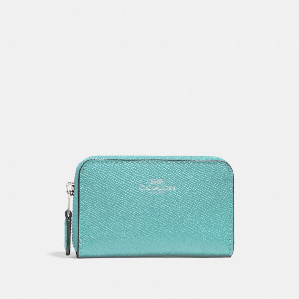 COACH f27569 ZIP AROUND COIN CASE SILVER/AQUAMARINE