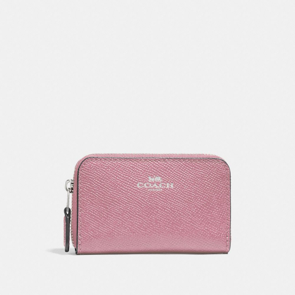 COACH f27569 ZIP AROUND COIN CASE SILVER/DUSTY ROSE