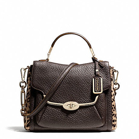 MADISON PRINTED HAIRCALF SMALL SADIE FLAP SATCHEL - COACH F27581 - LIGHT GOLD/BROWN MULTI
