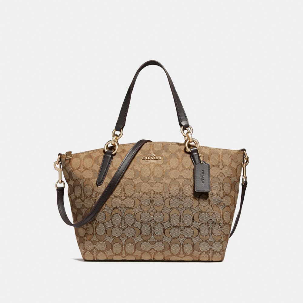 SMALL KELSEY SATCHEL IN SIGNATURE JACQUARD - f27582 - LIGHT GOLD/KHAKI