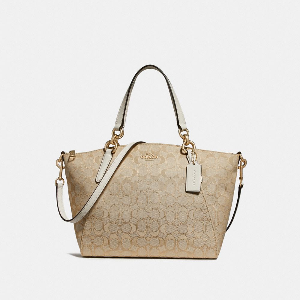 SMALL KELSEY SATCHEL IN SIGNATURE JACQUARD - F27582 - LIGHT KHAKI/CHALK/LIGHT GOLD