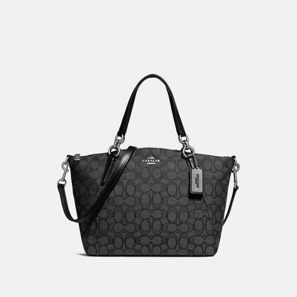 SMALL KELSEY SATCHEL IN SIGNATURE JACQUARD - f27582 - BLACK SMOKE/BLACK/SILVER