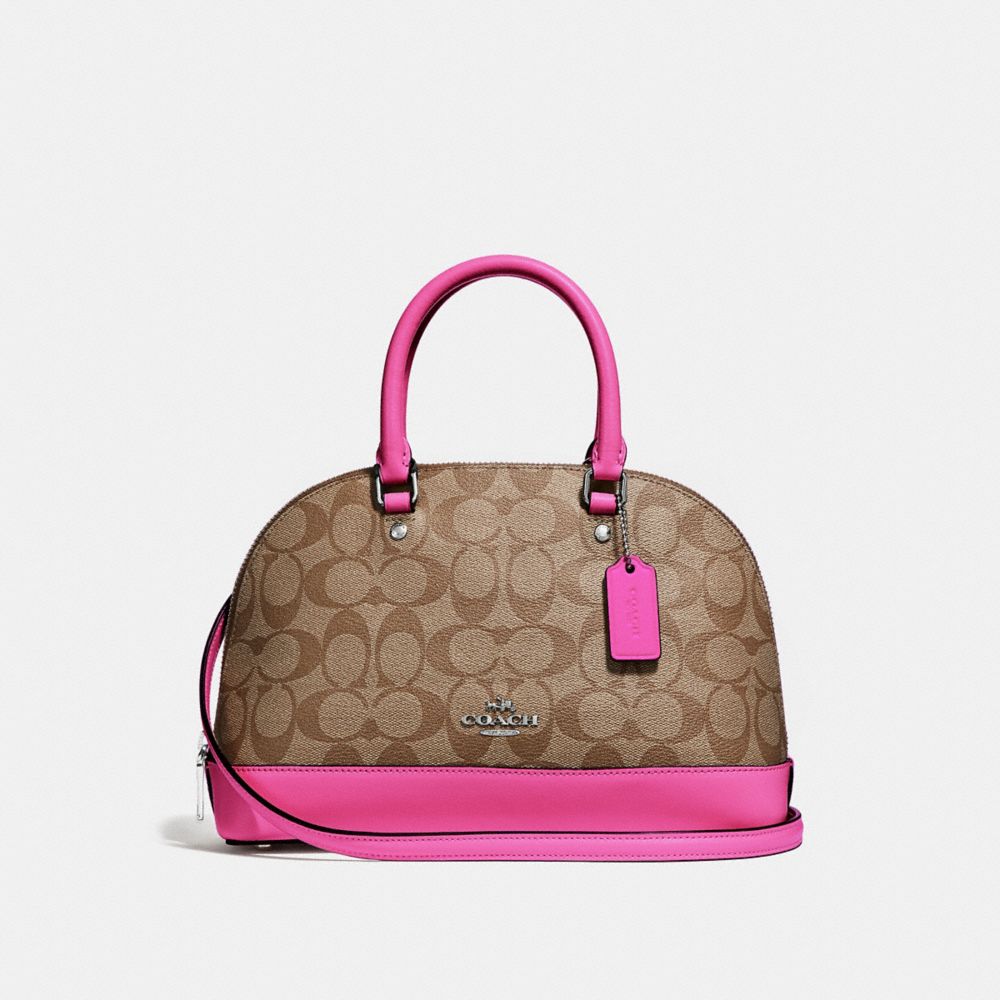 COACH F27583 MINI SIERRA SATCHEL IN SIGNATURE CANVAS KHAKI/CERISE/SILVER