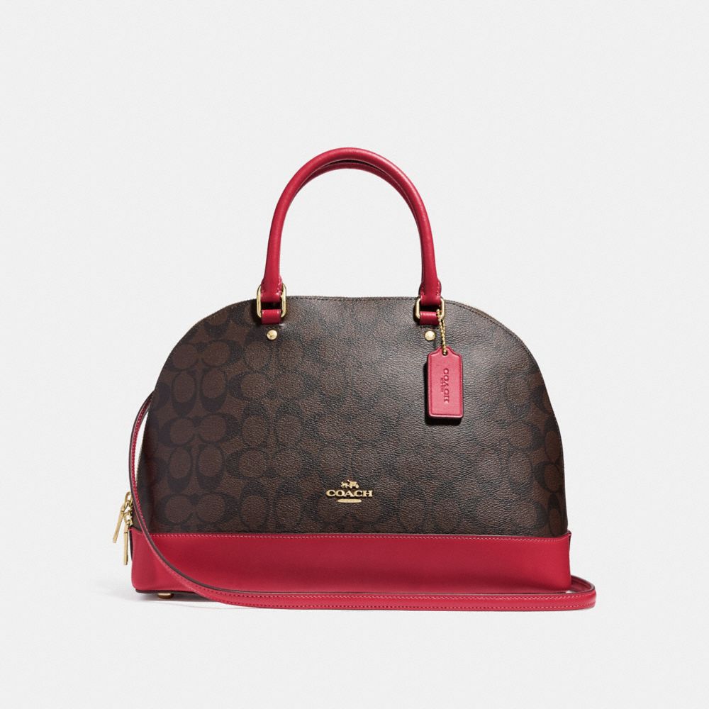 COACH SIERRA SATCHEL IN SIGNATURE CANVAS - BROWN/TRUE RED/LIGHT GOLD - F27584