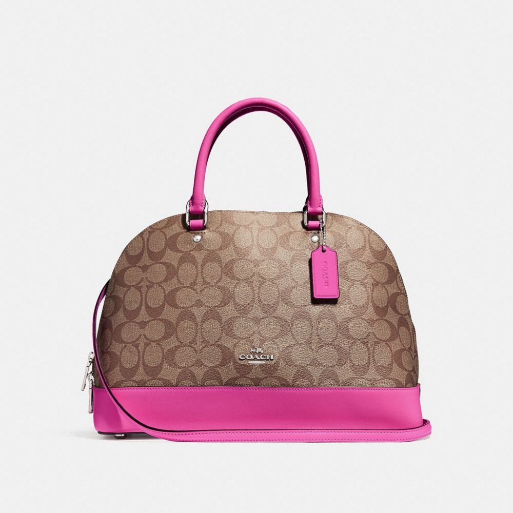 COACH SIERRA SATCHEL IN SIGNATURE CANVAS - KHAKI/CERISE/SILVER - F27584