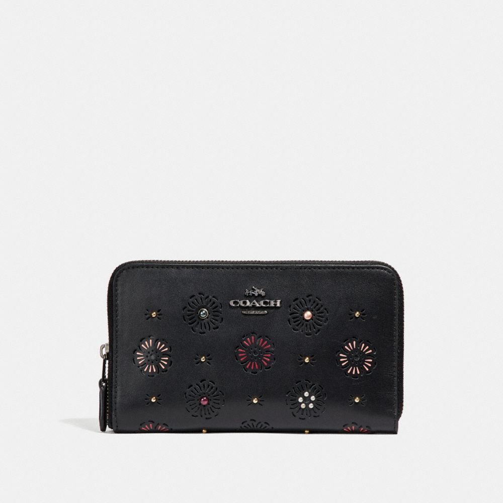 COACH F27678 MEDIUM ZIP AROUND WALLET WITH CUT OUT TEA ROSE BLACK/DARK GUNMETAL