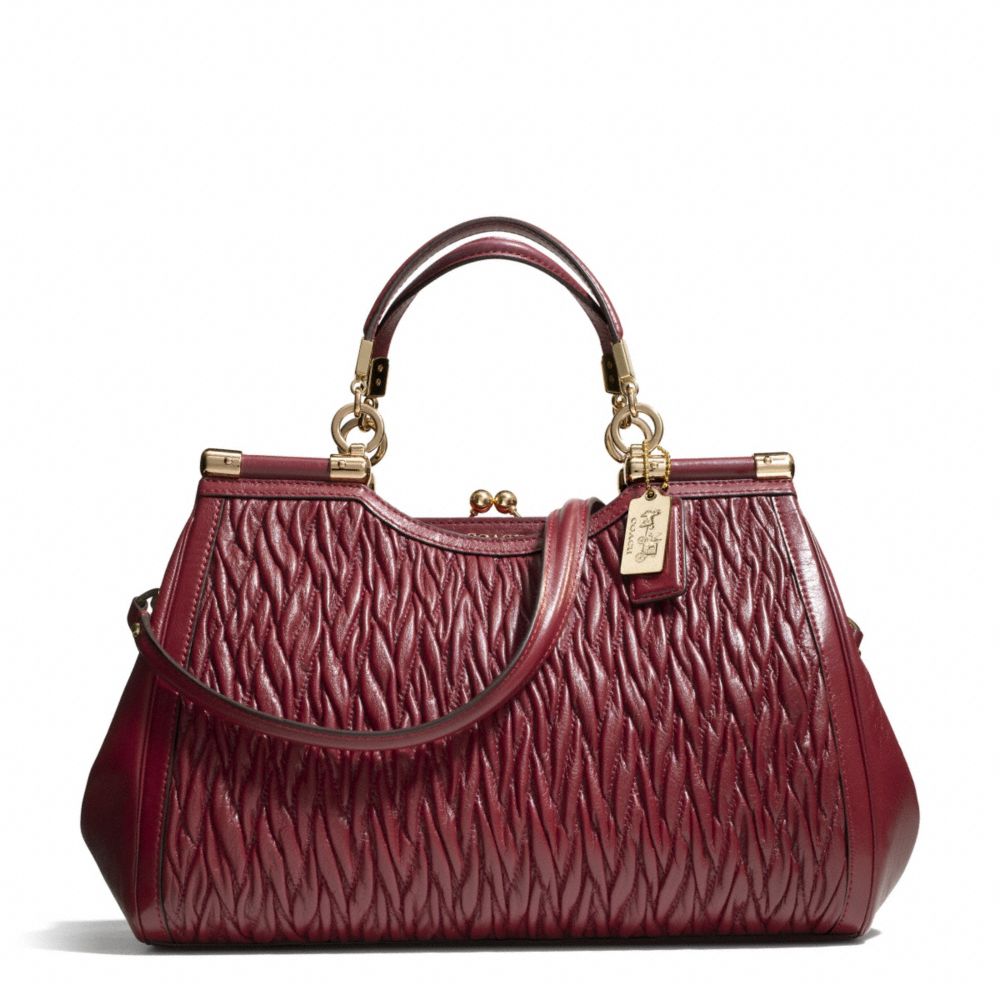 MADISON GATHERED TWIST CARRIE SATCHEL - LIGHT GOLD/BRICK RED - COACH F27681