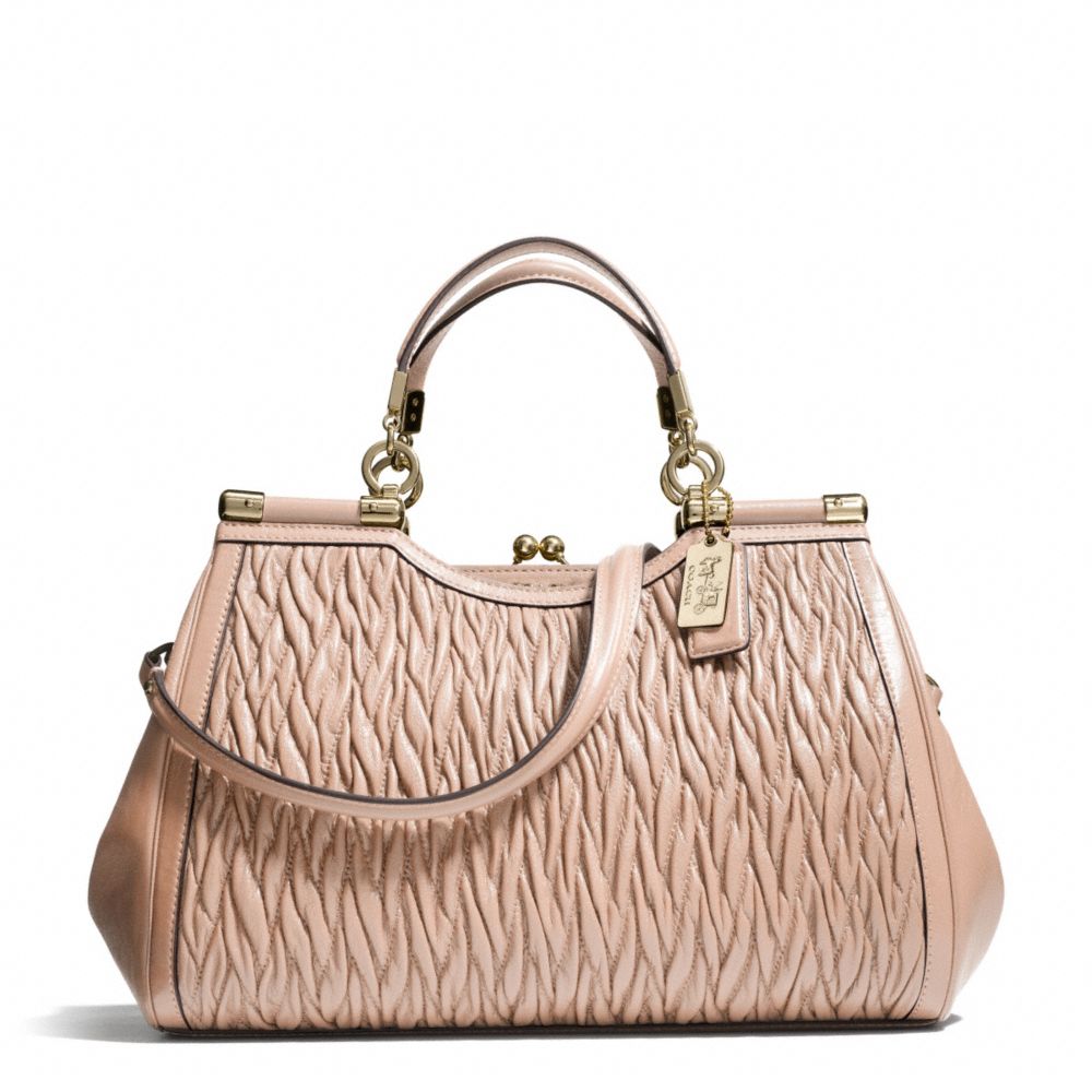 MADISON GATHERED TWIST CARRIE SATCHEL - LIGHT GOLD/PEACH ROSE - COACH F27681