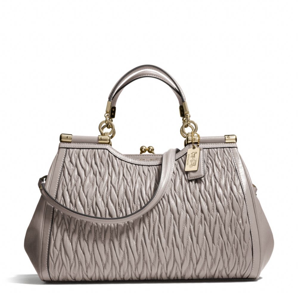 COACH MADISON GATHERED TWIST CARRIE SATCHEL - LIGHT GOLD/GREY BIRCH - F27681